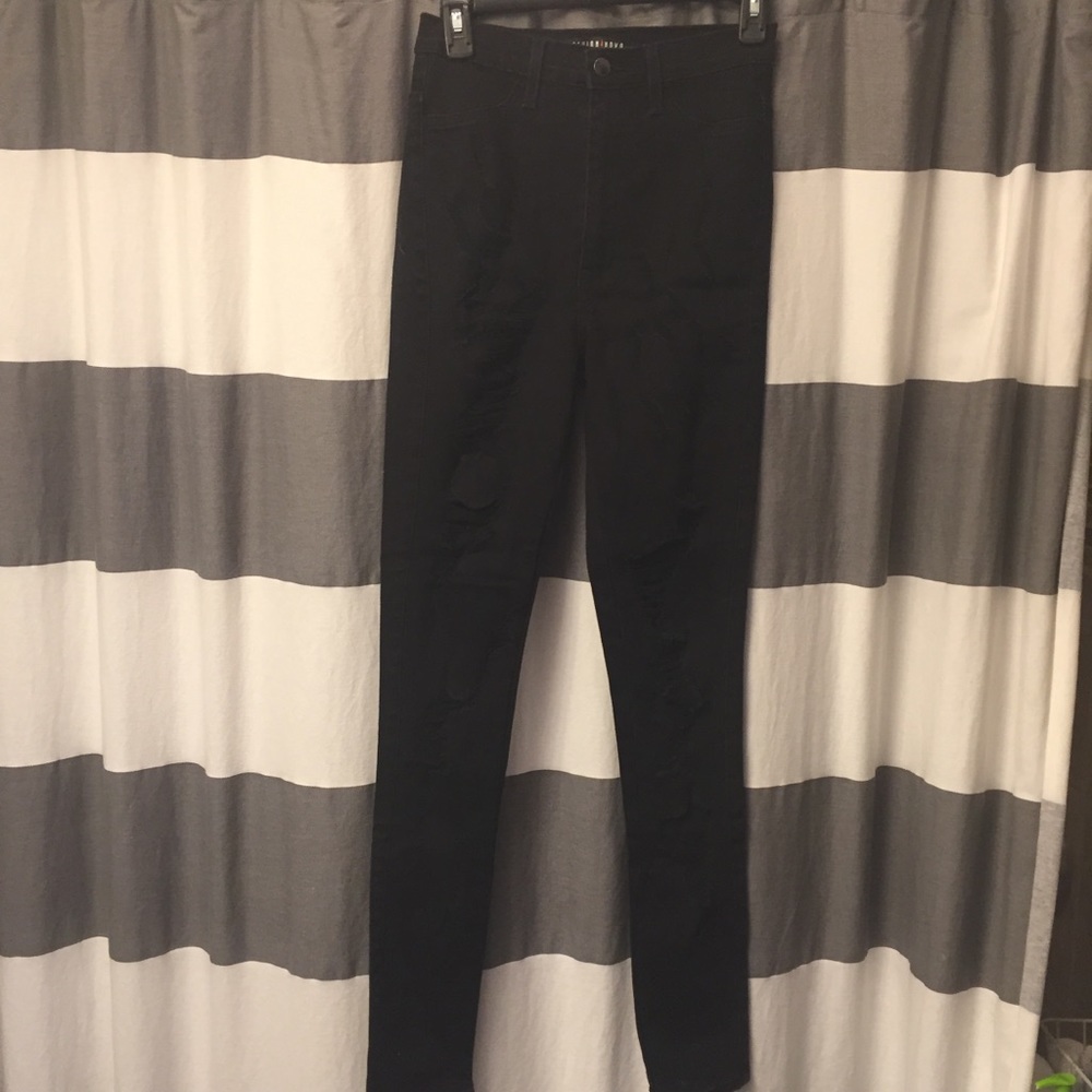Fashion Nova high waist black shredded jeans